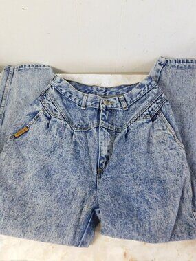 Vintage High Gathered Waist Rise Acid Wash Mom Jeans PS GITANO 12 Short